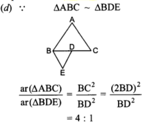 Abc And Bde Are Two Equilateral Triangles Such That D Is Mid Point Of Bc Ratio Of The Areas Of 9101